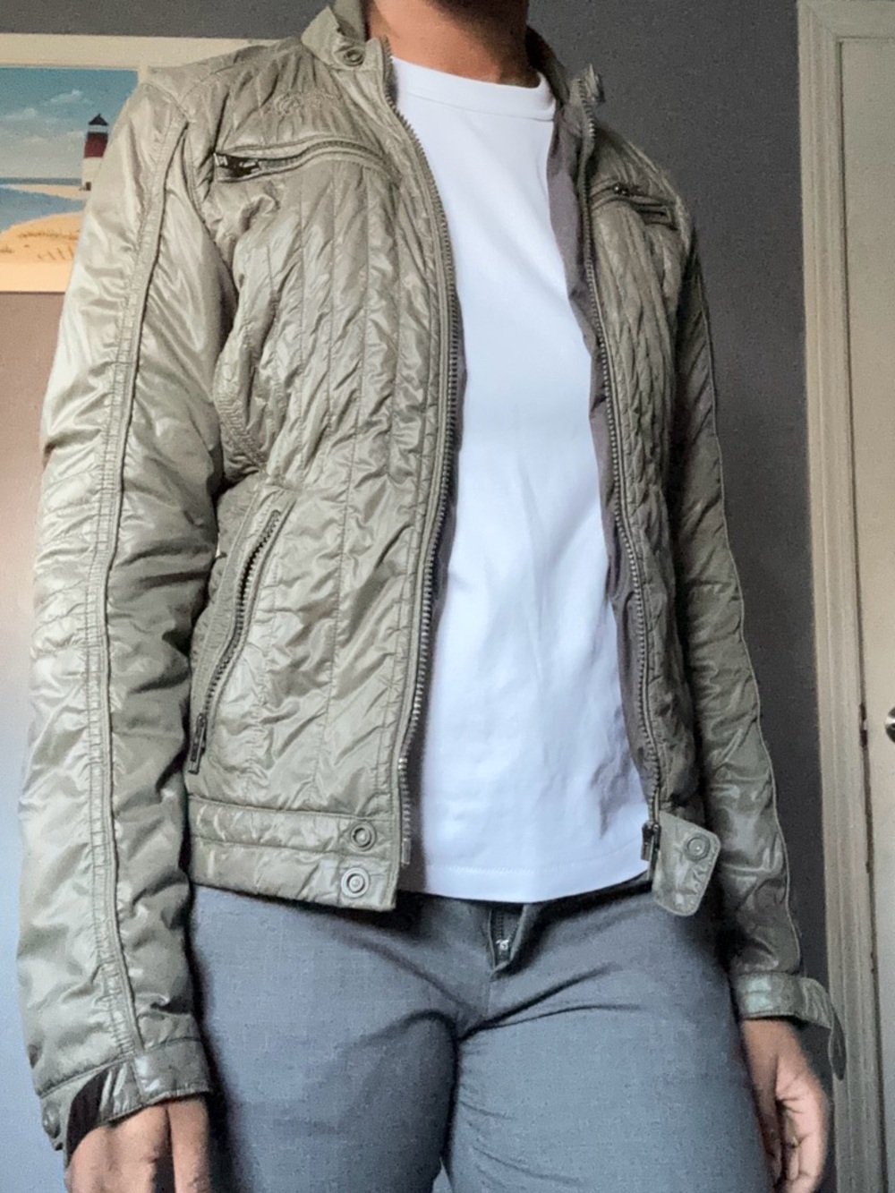 The North Face -Light Olive Quilted Women's Moto Jacket